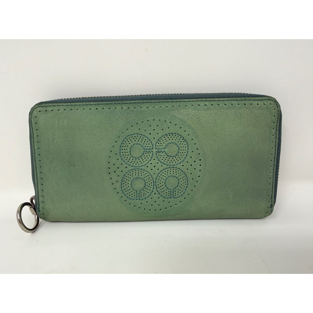 Coach Audrey Green Leather Zip Around Accordion Continental Wallet